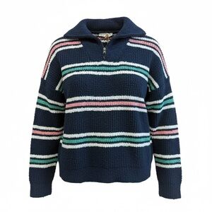Navy Striped 1/4 Zip Sweater | Soft Knit with Collar | Cozy Boutique Top